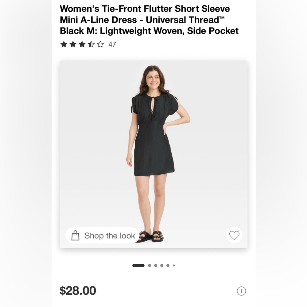 NWT Tie-Front Flutter Short Sleeve Mini A-Line Dress Universal Thread Black Med - Picture 12 of 12
